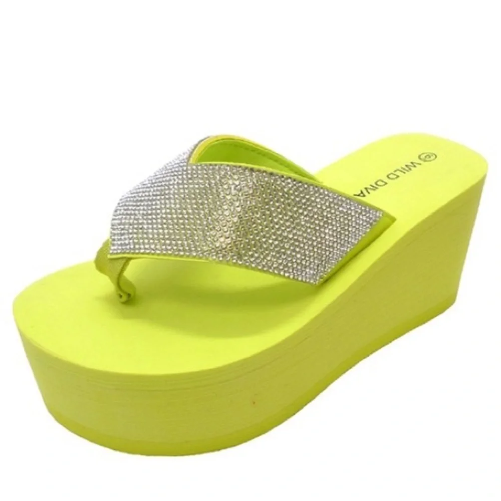 Wild Diva Heat White Y2K Rhinestone Embellished Ultra Platform Wedge Sandal
